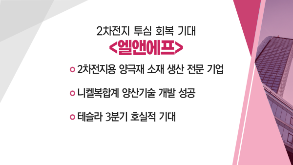 [매매의 기술] 2차전지 투심 회복 기대 '엘앤에프' VS  3분기 국내 수주 강세+中 경기부양 정책 수혜 '코스맥스'