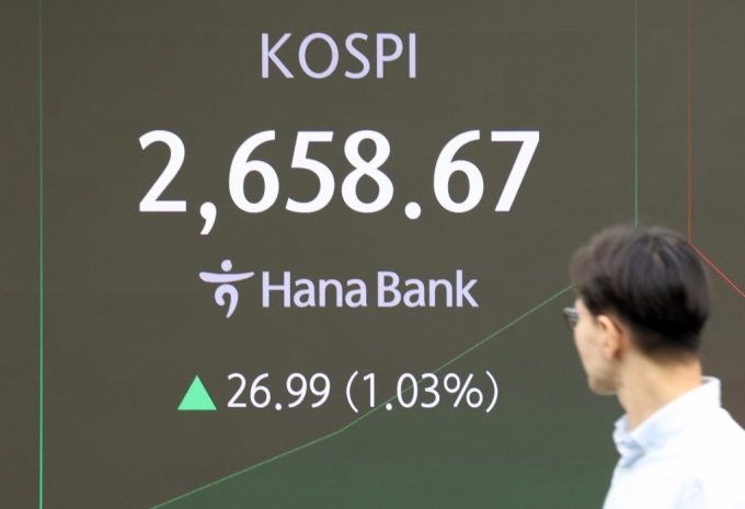 [서울=뉴시스] 김명년 기자 = 코스피가 전 거래일(2631.68)보다 21.03포인트(0.80%) 오른 2652.71에 개장한 25일 오전 서울 중구 하나은행 딜링룸에서 딜러들이 업무를 보고 있다. 코스닥 지수는 전 거래일(767.35)보다 2.52포인트(0.33%) 상승한 769.87에 거래를 시작했다. 원·달러 환율은 전 장(1330.4원)보다 5.4원 내린 1325.0원에 출발했다. 2024.09.25. kmn@newsis.com /사진=김명년