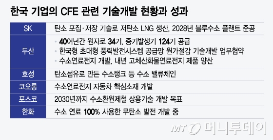 한국 기업의 CFE 관련 기술개발 현황과 성과/그래픽=윤선정