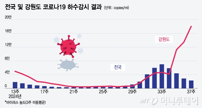 전국 및 강원도 코로나19 하수감시 결과/그래픽=윤선정