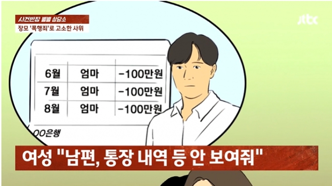 자신의 딸을 괴롭히는 안사돈에게 화가 난 장모가 결국 사위에게 폭행을 저질렀고, 사위는 장모를 '폭행죄'로 고소한 사연이 전해졌다. /사진=JTBC 사건반장 캡처