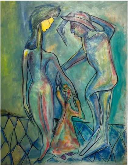 Danza con Lua, 2024, 121.92x91.44cm, acrylic/charcoal/pastel on canvas ƿ /=Ʈ(W.ART Gallery)