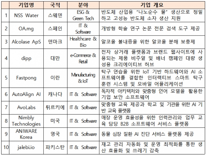  외국인 창업사업화 지원사업 선정기업 /자료=중소벤처기업부