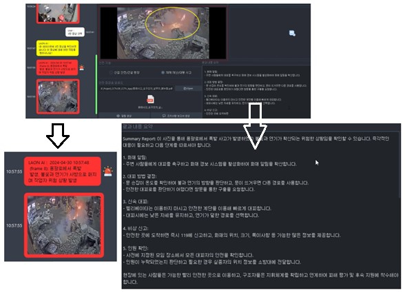 라온센티널이 화재현장을 모니터링하고 실시간 현장이미지와 상황에 따른 대응 메뉴얼을 전송하고 있다/사진제공=라온피플