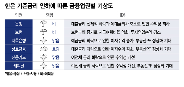 금리인하에 은행·보험 '울상', 카드·캐피탈 '방긋'