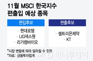 11월 MSCI 한국지수 편출입 예상 종목/그래픽=윤선정