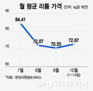 월 평균 리튬 가격/그래픽=윤선정