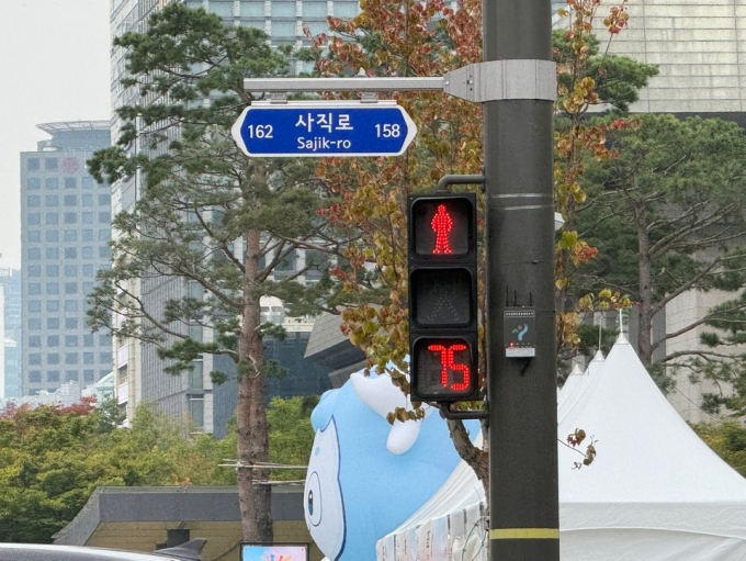 서울 광화문 일대에 설치된 적색 잔여 시간 표시 신호등. /사진=김선아 기자