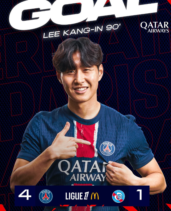 '와' 이강인, 벌써 4호골→리그앙 득점 4위라니! 시즌 최다골 기록도 경신... PSG, 스트라스부르에 4-2 완승