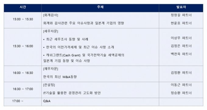 삼정KPMG 일본계 기업 대상 세미나 프로그램안 /사진=삼정KPMG