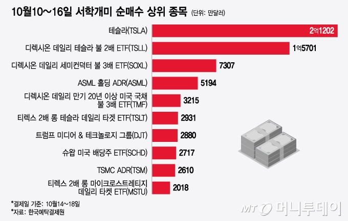 10월10~16일 서학개미 순매수 상위 종목/그래픽=윤선정