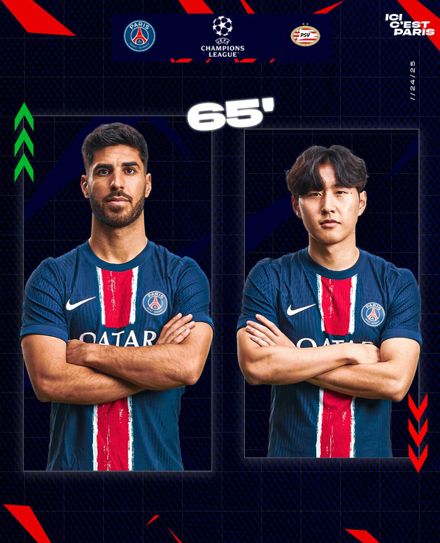  마르코 아센시오(왼쪽)와 이강인. /사진=PSG 공식 SNS