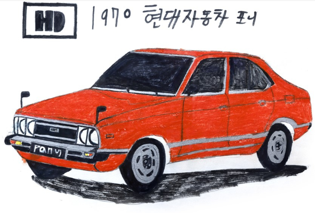 1970 현대포니, 종이에 색연필, 25x35cm, 2020. /사진제공=시스플래닛