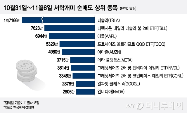 10월31일~11월6일 서학개미 순매도 상위 종목/그래픽=이지혜