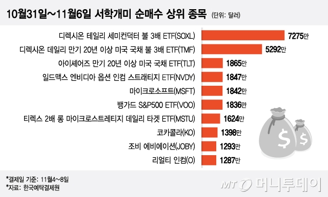 10월31일~11월6일 서학개미 순매수 상위 종목/그래픽=이지혜