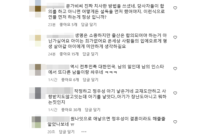 문가비 인스타그램에 달린 악성 댓글들 /사진=인스타그램 캡처