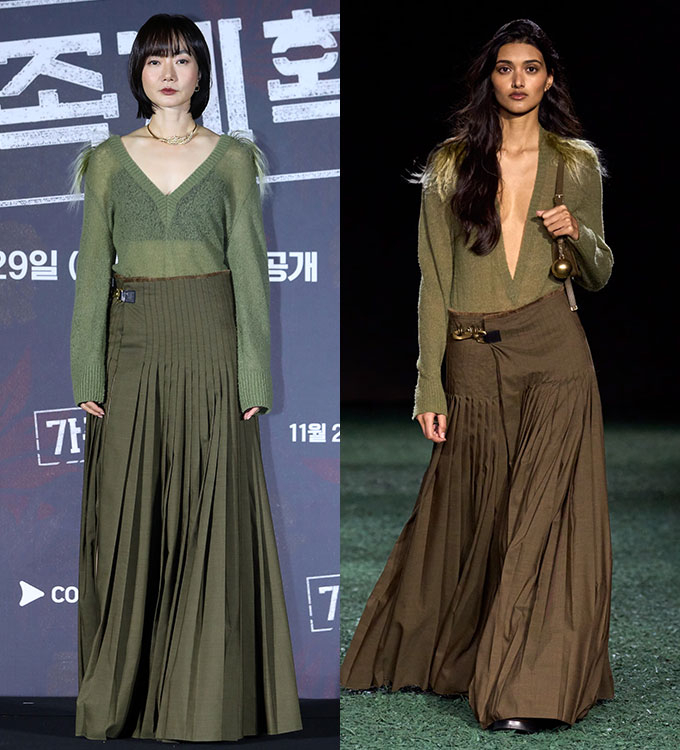 배우 배우나, 버버리 2024 가을·겨울 컬렉션 쇼. /사진=뉴시스, 버버리(Burberry)