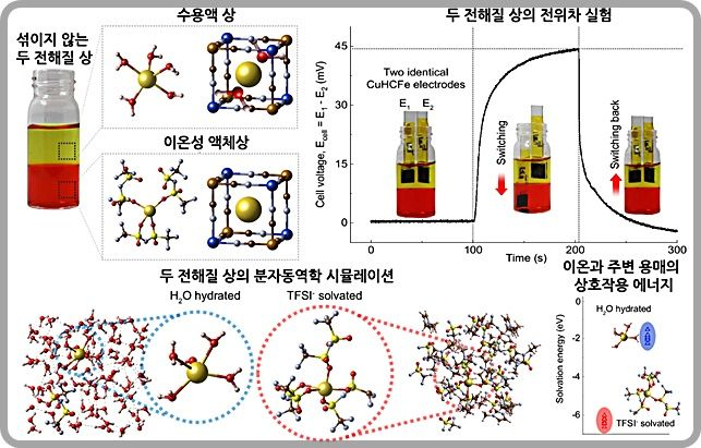 섞이지 않는 두 전해질에서 전기에너지 생성 및 원리 규명도/자료=KAIST*