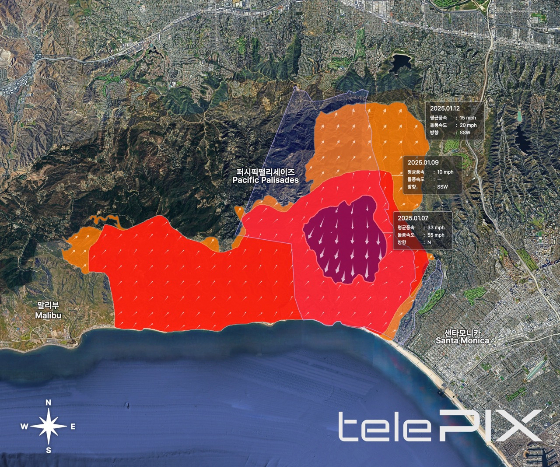 텔레픽스가 분석한 날짜별 LA산불 피해 현황. /사진제공=텔레픽스