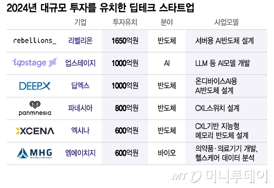 2024년 대규모 투자를 유치한 딥테크 스타트업/그래픽=이지혜