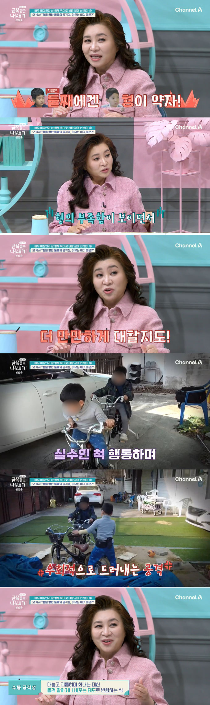 배우 이상인의 둘째 아들이 자폐 스펙트럼 진단을 받은 첫째 형을 공격해 모두를 놀라게 했다. /사진=채널A &#039;요즘 육아-금쪽같은 내 새끼&#039; 방송 화면
