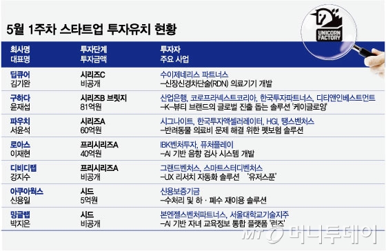 5월 1주차 스타트업 투자유치 현황/그래픽=임종철