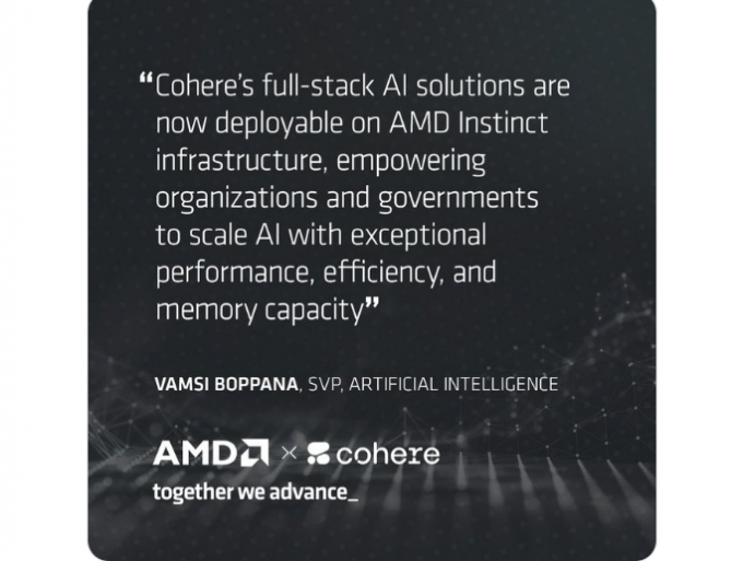 AI 모델 개발기업 코히어와 반도체기업 AMD 협력 발표/사진=코히어 트위터 