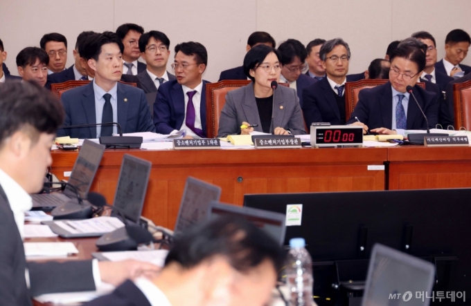 한성숙 중소벤처기업부 장관이 29일 오후 서울 여의도 국회 산업통상자원중소벤처기업위원회에서 열린 국정감사에서 의원 질의에 답변하고 있다. /사진=뉴시스