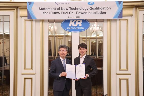 빈센이 자체 개발한 100kW급 선박용 수소연료전지 전력설비가  KR(한국선급)의 NTQ(신기술 적격성평가) 인증을 획득했다/사진=빈센 