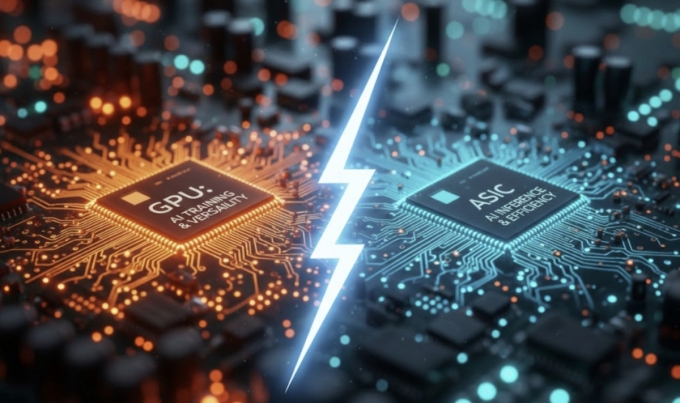 구글 AI 모델 &#039;제미나이&#039;에게 GPU(그래픽처리장치)와 ASIC(주문형반도체) 비교 이미지를 그려달라고 했더니 만든 이미지 