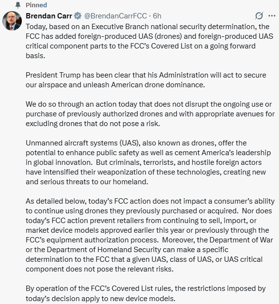 /사진=브렌던 카 미국 연방통신위원회(FCC) 위원장 X