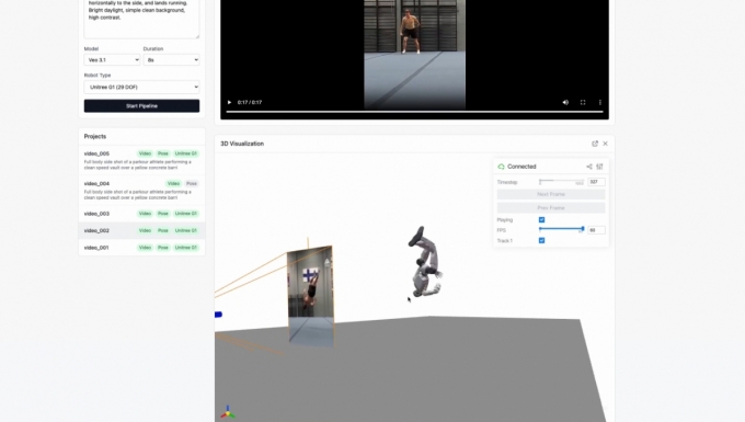 에임인텔리전스의 비디오투로봇을 통해 &lsquo;연속 백덤블링&rsquo;과 같은 고난이도 모션 데이터를 수집&middot;변환하는 실제 화면/사진제공=에임인텔리전스