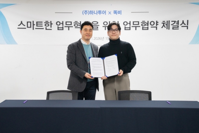 (왼쪽부터) 류양길 하나투어 영업본부장과 함동수 똑비 대표 /사진제공=똑비