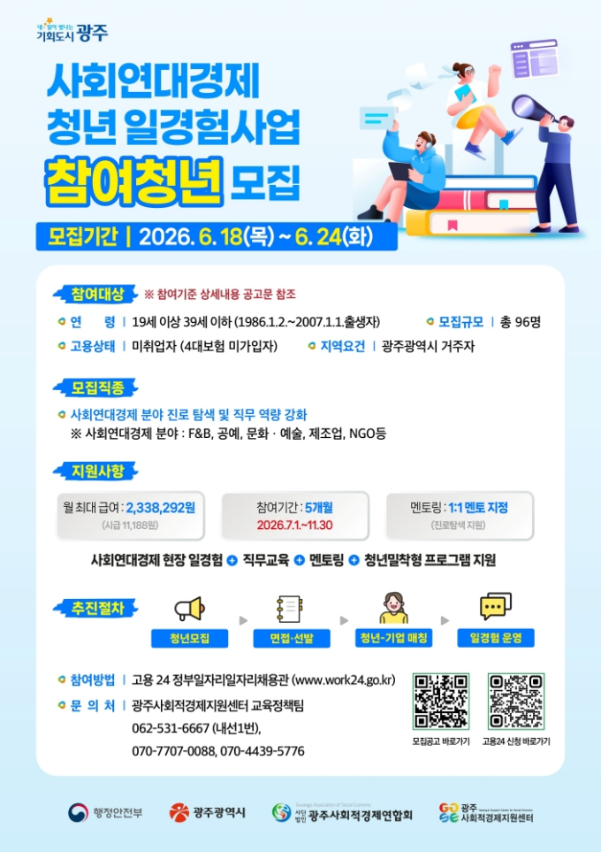 광주광역시, '사회연대경제 청년 일경험' 참여자 모집