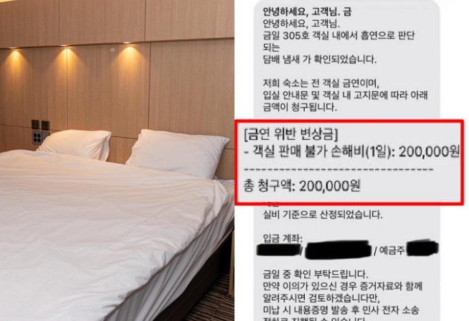 '담배 냄새' 20만원 요구하더니…"인정하면 7만원" 비흡연 투숙객 황당