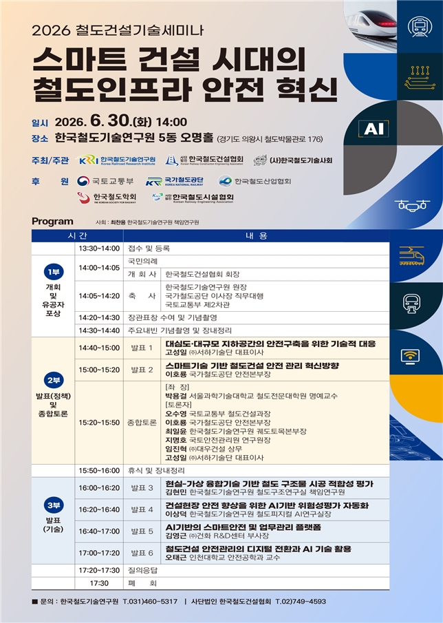 "스마트기술로 철도건설 안전 정착" 철도건설기술세미나 개최