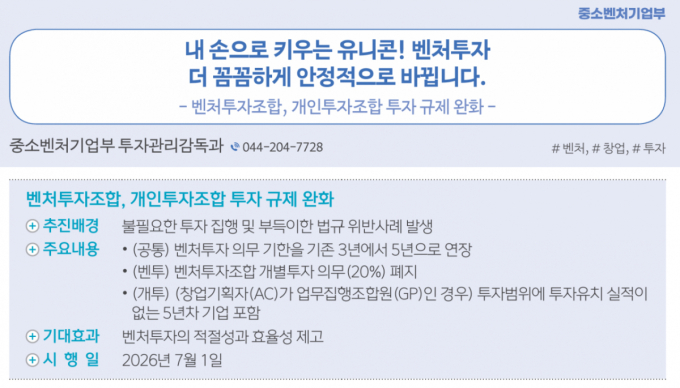 벤처투자 의무기한 3→5년으로 늘어난다