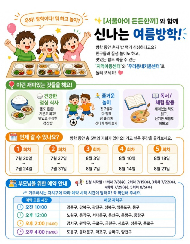 방학 때 지역아동센터서 점심 먹는다…서울시, '서울아이 든든한끼'