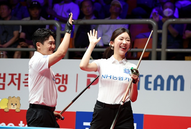 '돌아온 챔피언' NH농협카드, 2연승→1위 등극... '3년 연속 PS 탈락' 1R에 한 풀까 [PBA 팀리그]