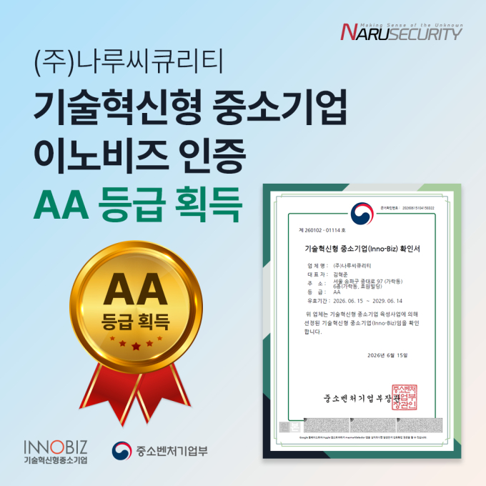"뚫렸는지 계속 검증"…나루씨큐리티 침해평가 기술력 이노비즈 AA 획득