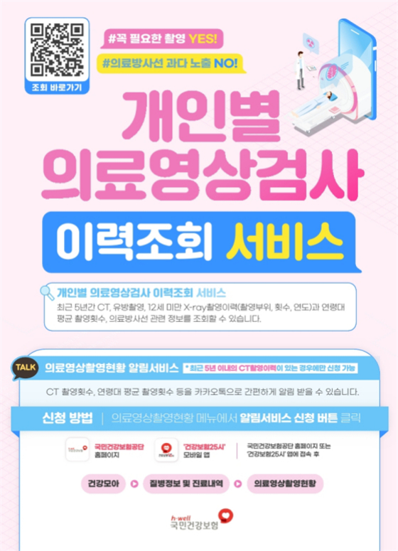 '카톡으로 내 CT 촬영횟수 확인'…건보공단, 모바일 알림서비스 시행