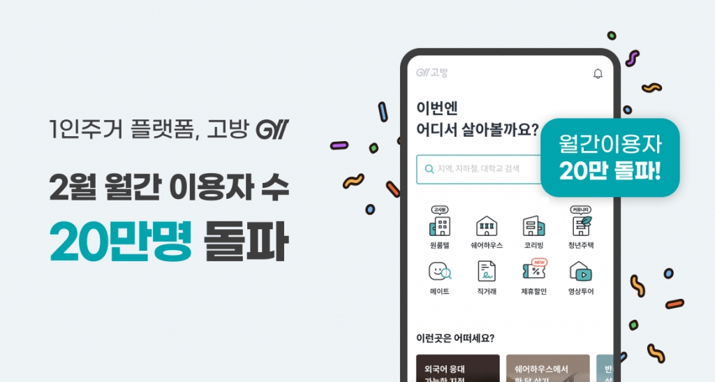 MZ세대가 찾는 1인 주거 플랫폼 &apos;고방&apos;, 월이용자 20만명 돌파 - 뉴스 썸네일 이미지