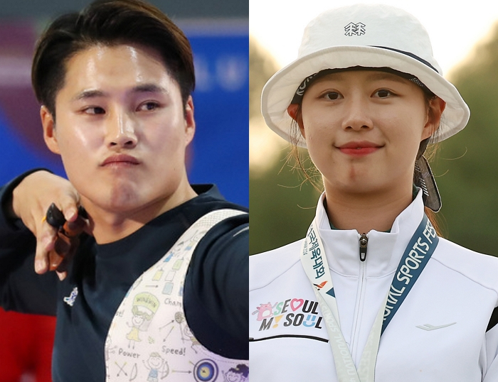양궁 국가대표 장채환(33·사상구청)이 SNS(소셜미디어)에 "멸공"이라는 글을 올렸다가 여론의 뭇매를 맞았다. 사진은 왼쪽부터 장채환과 임시현.  /사진=뉴시스