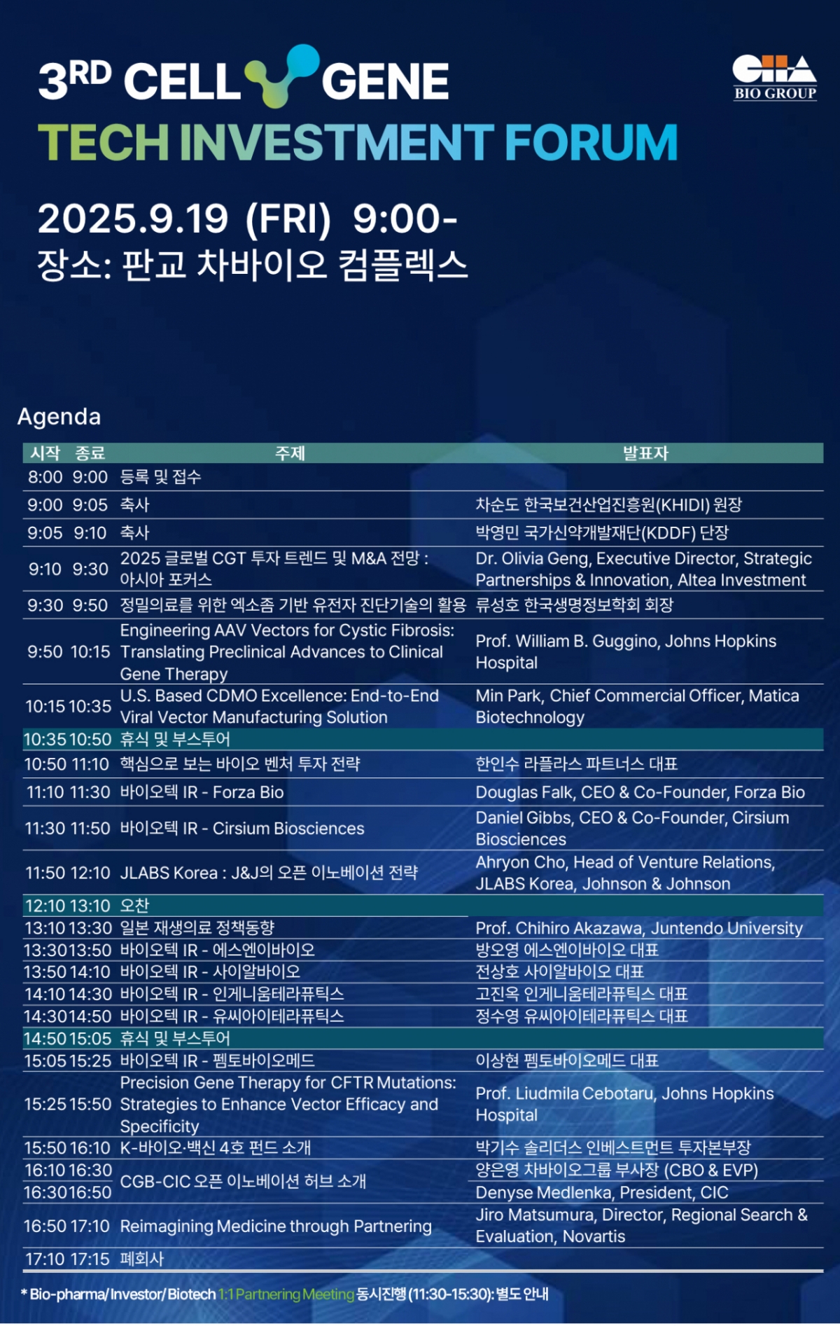 차바이오그룹, 제3회 CGTI 포럼 개최…바이오 허브 'CGB-CIC' 공개