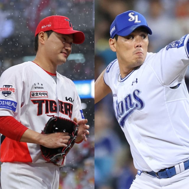 Чон Сан Хён из KIA (слева) и Ким Чжэ Ён из Samsung. /Фото: предоставлено Samsung Lions, KIA Tigers