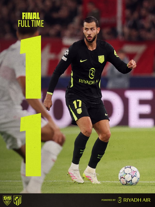 Atletico Madrid, which drew 1-1 with Stuttgart in the UEFA Champions League league stage. /Photo=Captured from Atletico Madrid's social media