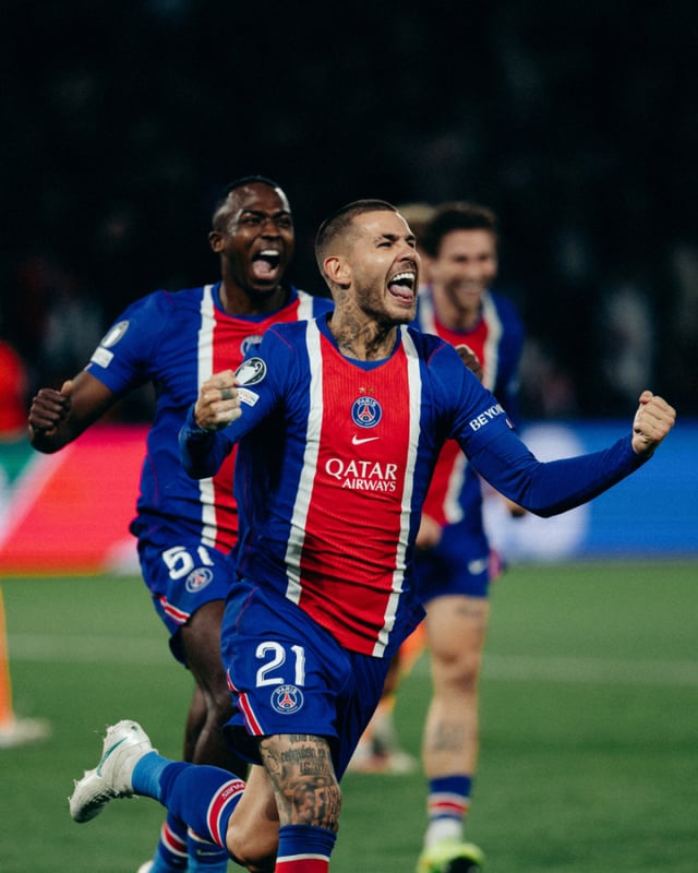Paris Saint-Germain's Lucas Hernandez celebrates after scoring against Barcelona in the third match of the UEFA Champions League league stage on the 21st. /Photo=Captured from Paris Saint-Germain's social media