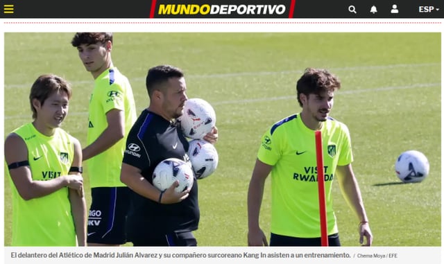 Lee Kang-in (izquierda) y la noticia de su regreso a los entrenamientos del Atlético de Madrid, según el medio español Mundo Deportivo. /foto=Captura de la página web de Mundo Deportivo