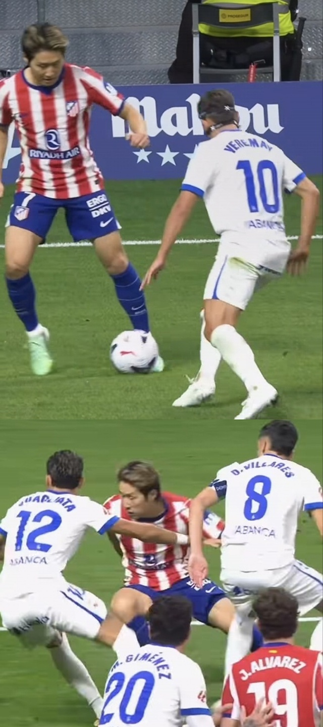 Lee Kang-in in action (striped jersey). /Photo=Atletico Madrid SNS
