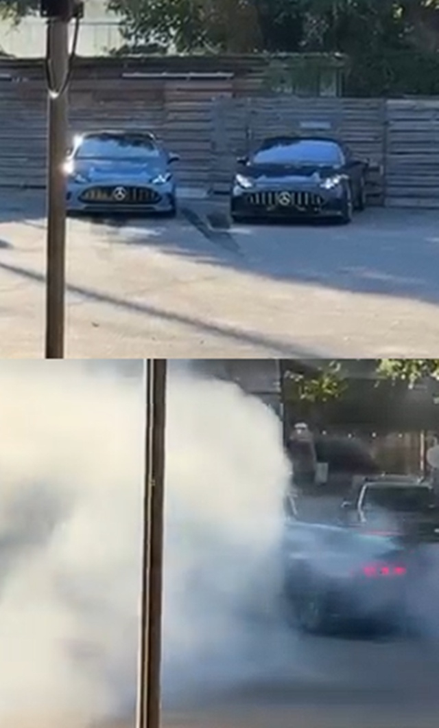安德烈亚·基米·安东内利在倒车中撞上围栏后,表演了让轮胎冒烟的"烧胎"。/图片=《Motorsport.com》截图